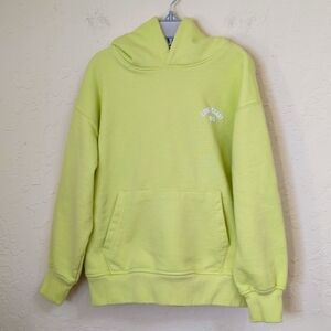 Zara Kids Neon Yellow Green Text Print Hooded Sweatshirt Size 8-9 Unisex